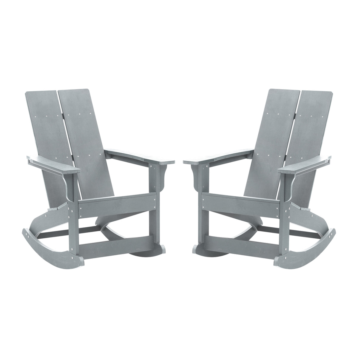Gray |#| Indoor/Outdoor modern 2-Slat Adirondack Poly Resin Rockers in Gray - Set of 2