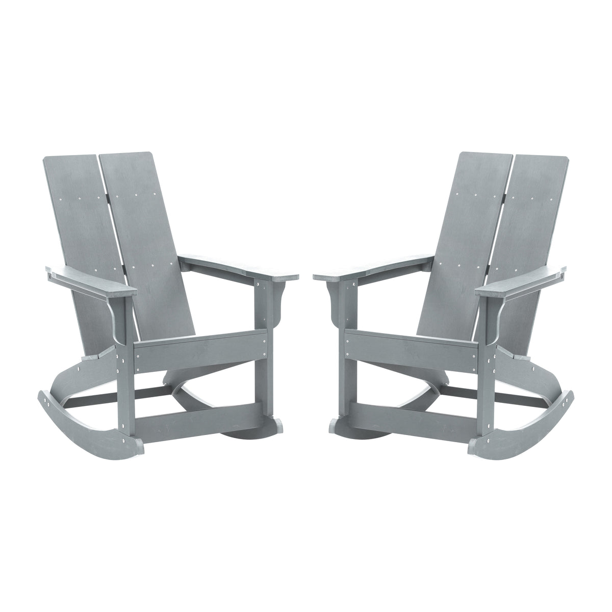 Gray |#| Indoor/Outdoor modern 2-Slat Adirondack Poly Resin Rockers in Gray - Set of 2