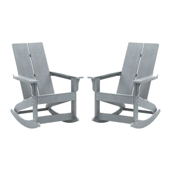 Gray |#| Indoor/Outdoor modern 2-Slat Adirondack Poly Resin Rockers in Gray - Set of 2