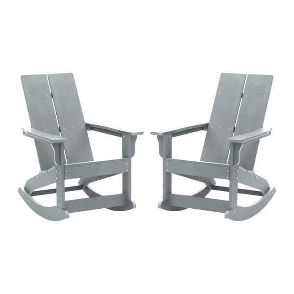 Gray |#| Indoor/Outdoor modern 2-Slat Adirondack Poly Resin Rockers in Gray - Set of 2