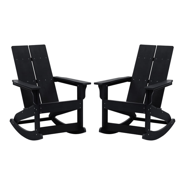 Black |#| Indoor/Outdoor modern 2-Slat Adirondack Poly Resin Rockers in Black - Set of 2