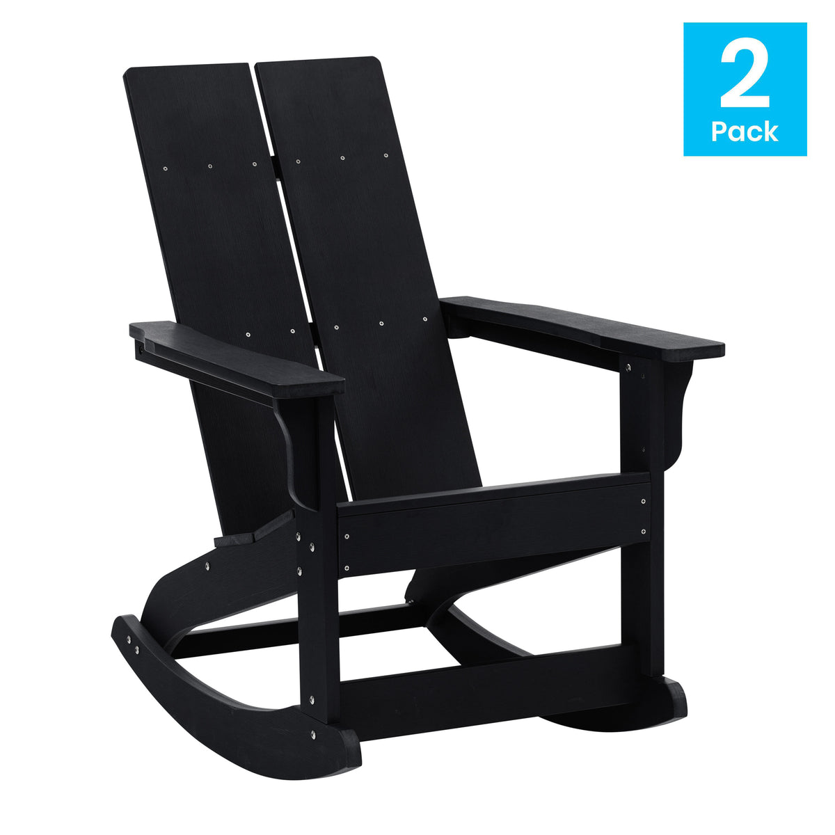 Black |#| Indoor/Outdoor modern 2-Slat Adirondack Poly Resin Rockers in Black - Set of 2