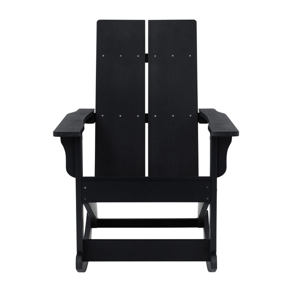 Black |#| Indoor/Outdoor modern 2-Slat Adirondack Poly Resin Rockers in Black - Set of 2