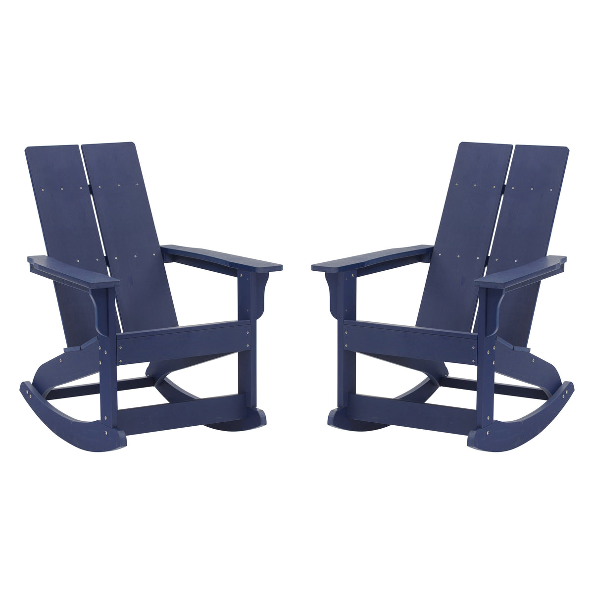 Navy |#| Indoor/Outdoor modern 2-Slat Adirondack Poly Resin Rockers in Navy - Set of 2
