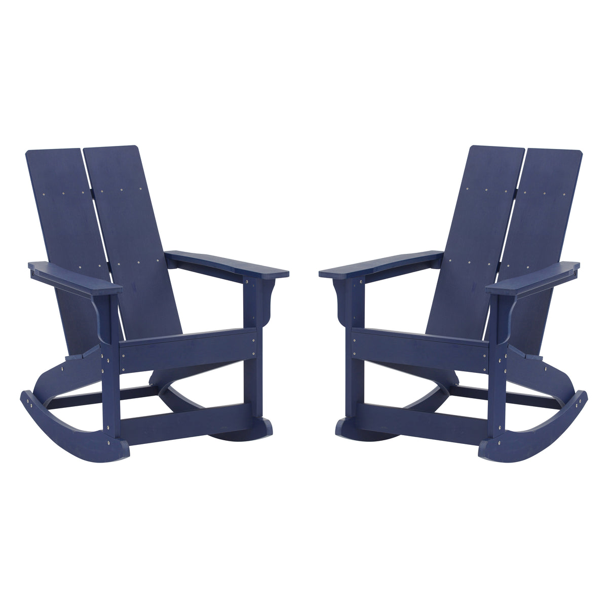 Navy |#| Indoor/Outdoor modern 2-Slat Adirondack Poly Resin Rockers in Navy - Set of 2