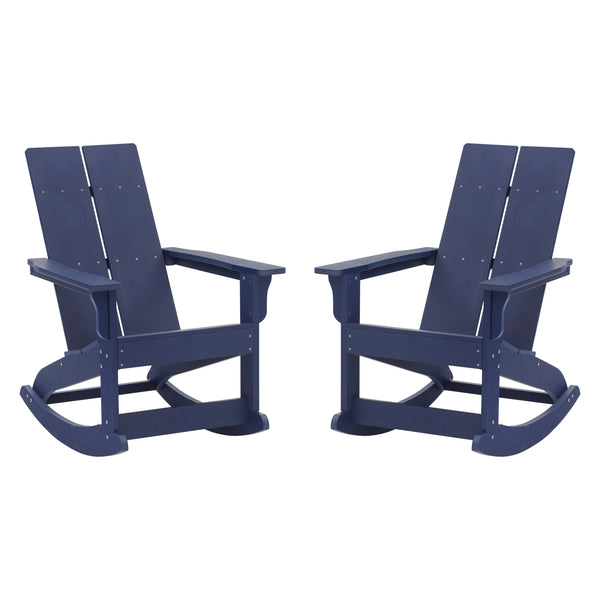 Navy |#| Indoor/Outdoor modern 2-Slat Adirondack Poly Resin Rockers in Navy - Set of 2