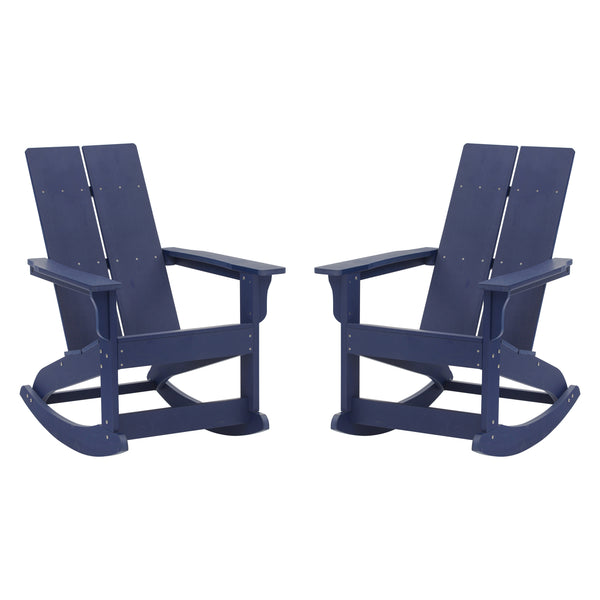 Navy |#| Indoor/Outdoor modern 2-Slat Adirondack Poly Resin Rockers in Navy - Set of 2