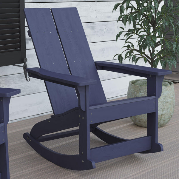 Navy |#| Indoor/Outdoor modern 2-Slat Adirondack Poly Resin Rockers in Navy - Set of 2