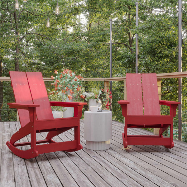 Red |#| Indoor/Outdoor modern 2-Slat Adirondack Poly Resin Rockers in Red - Set of 2