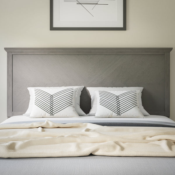 Gray Wash,Queen |#| Contemporary Queen Size Herring Bone Wooden Headboard Only in Gray Wash