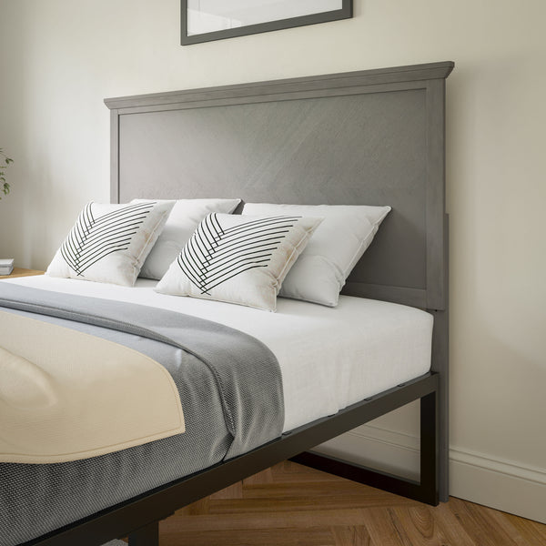 Gray Wash,Full |#| Contemporary Full Size Herring Bone Wooden Headboard Only in Gray Wash