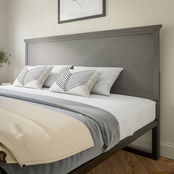 Gray Wash,King |#| Contemporary King Size Herring Bone Wooden Headboard Only in Gray Wash