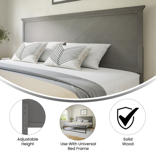 Gray Wash,King |#| Contemporary King Size Herring Bone Wooden Headboard Only in Gray Wash