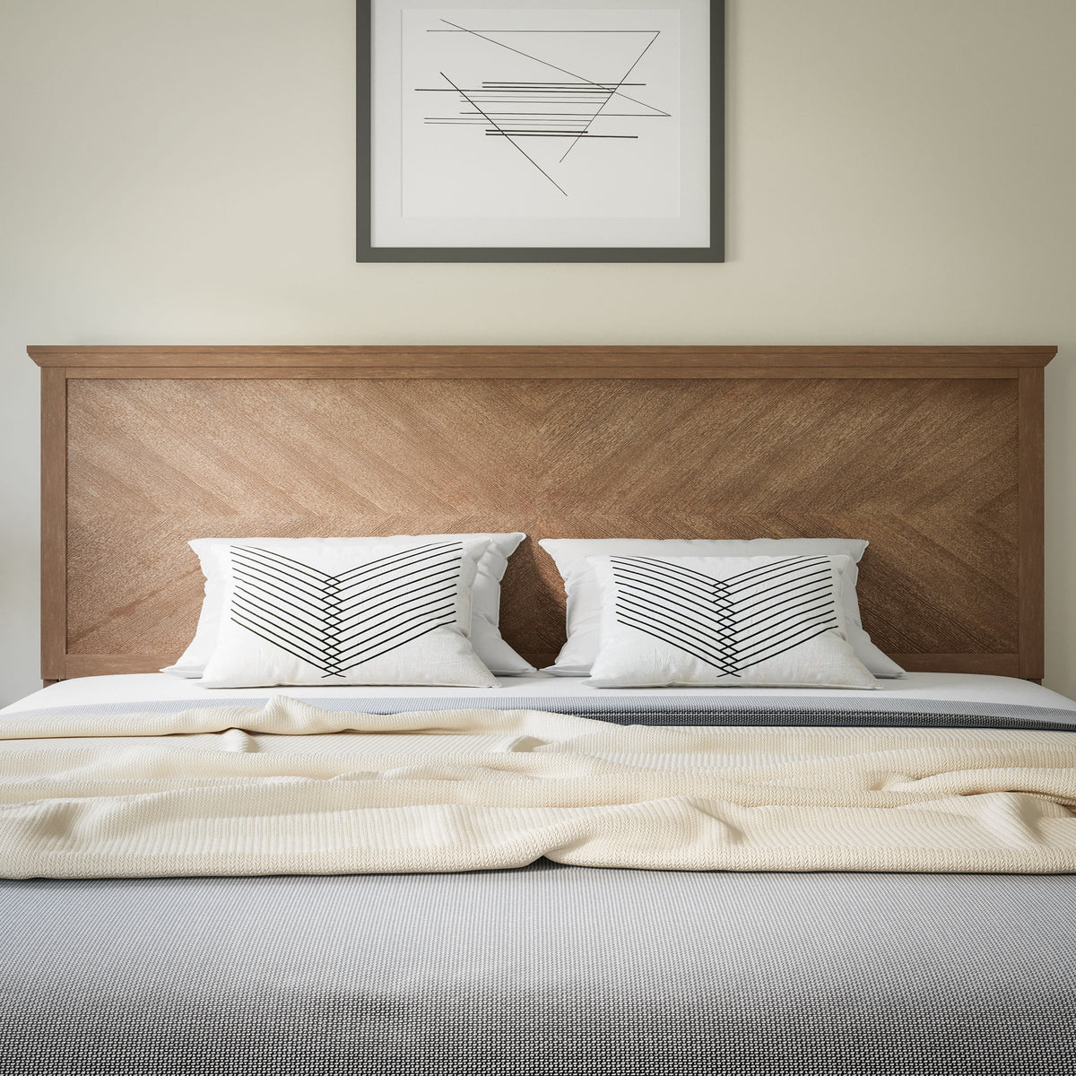 Light Brown,King |#| Contemporary King Size Herring Bone Wooden Headboard Only in Light Brown