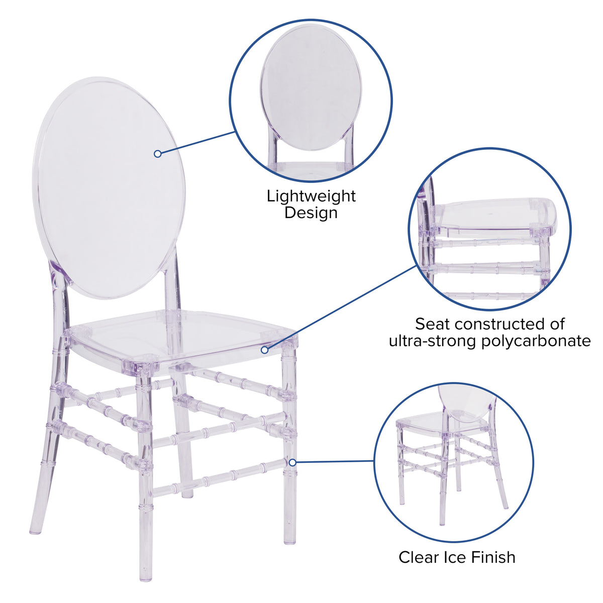 Crystal Ice Stacking Chair with Elongated Oval Back - Banquet & Event Seating