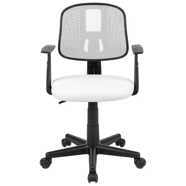 White |#| Flash Fundamentals Pivot Back White Mesh Swivel Task Office Chair with Arms
