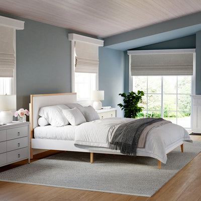 Wooden Platform Bed with Upholstered Base and Triple Inset Headboard - View 2