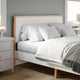 Queen |#| Wooden Queen Size Platform Bed with Upholstered Inset Headboard-Light Beech/Snow