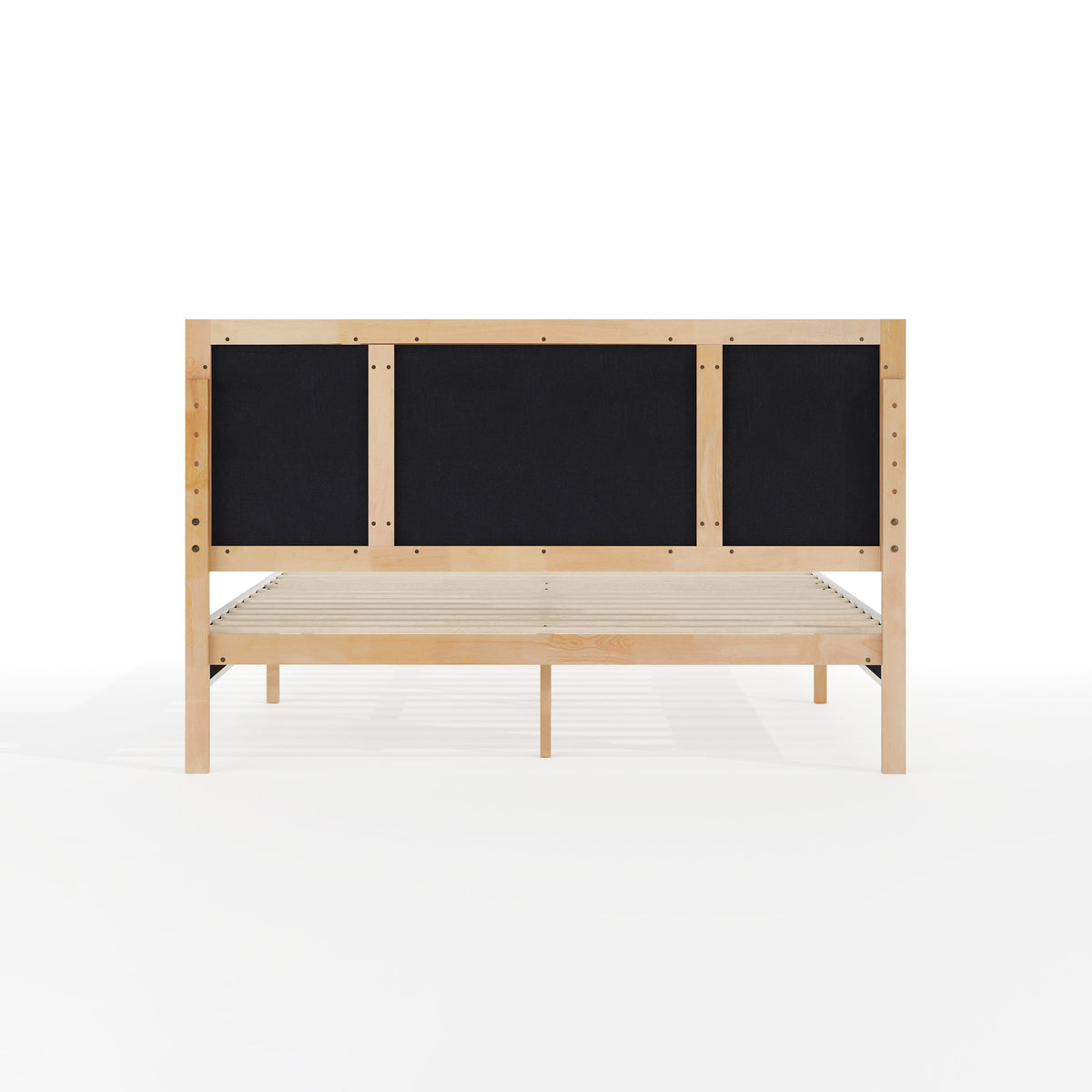 Queen |#| Wooden Queen Size Platform Bed with Upholstered Inset Headboard-Light Beech/Snow