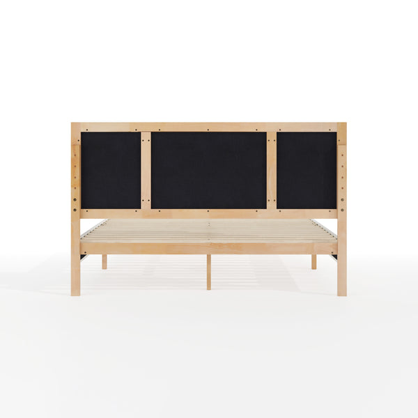 Queen |#| Wooden Queen Size Platform Bed with Upholstered Inset Headboard-Light Beech/Snow
