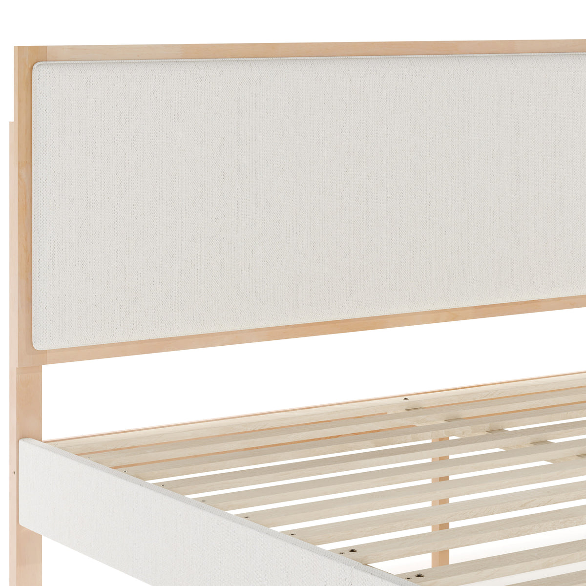 Queen |#| Wooden Queen Size Platform Bed with Upholstered Inset Headboard-Light Beech/Snow