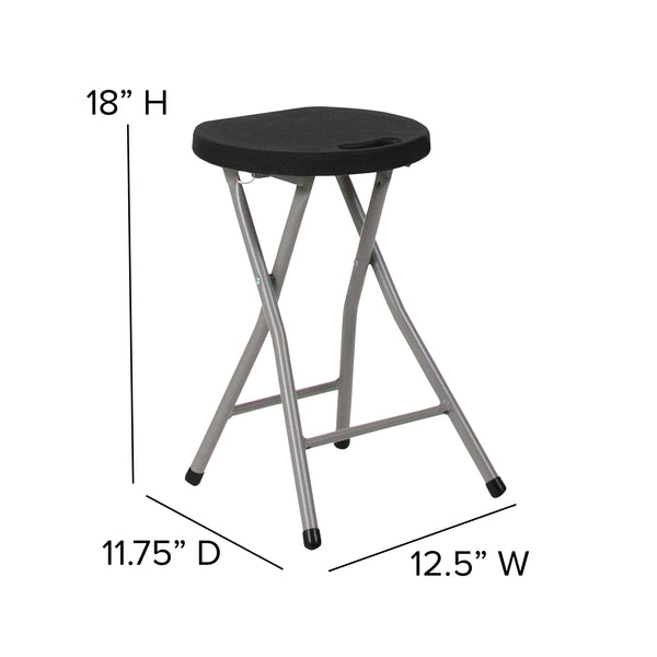 Foldable Stool with Black Plastic Seat and Titanium Gray Frame - Portable Stool