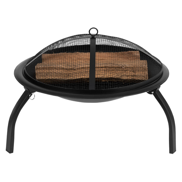 22.5inch Foldable Outdoor Wood Burning Portable Firepit-Mesh Spark screen and Poker