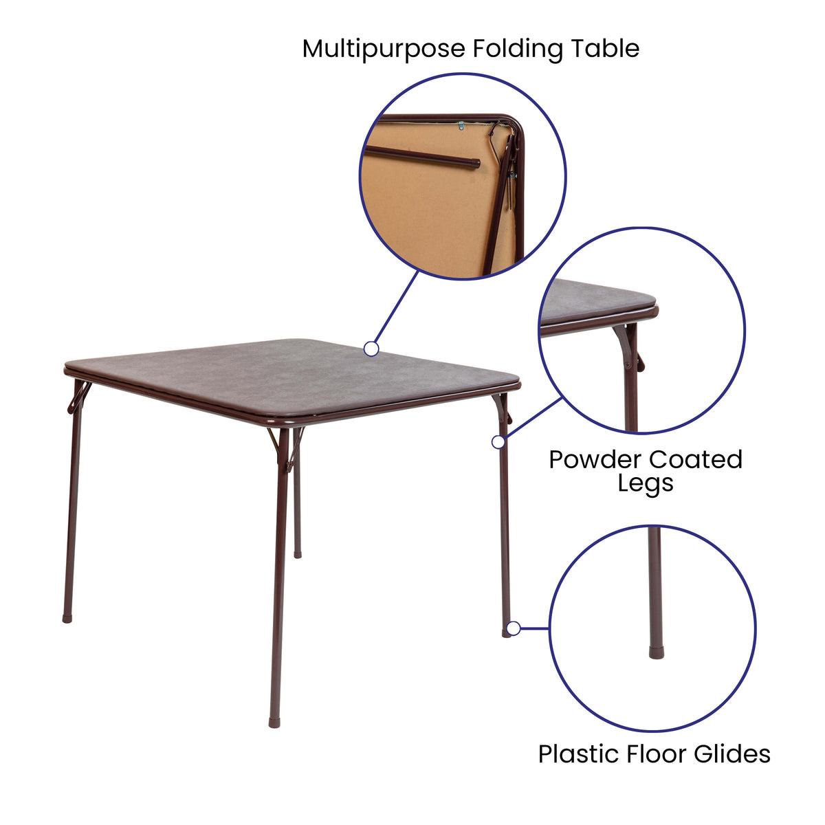 Brown |#| Brown Foldable Card Table with Vinyl Table Top - Game Table - Portable Table