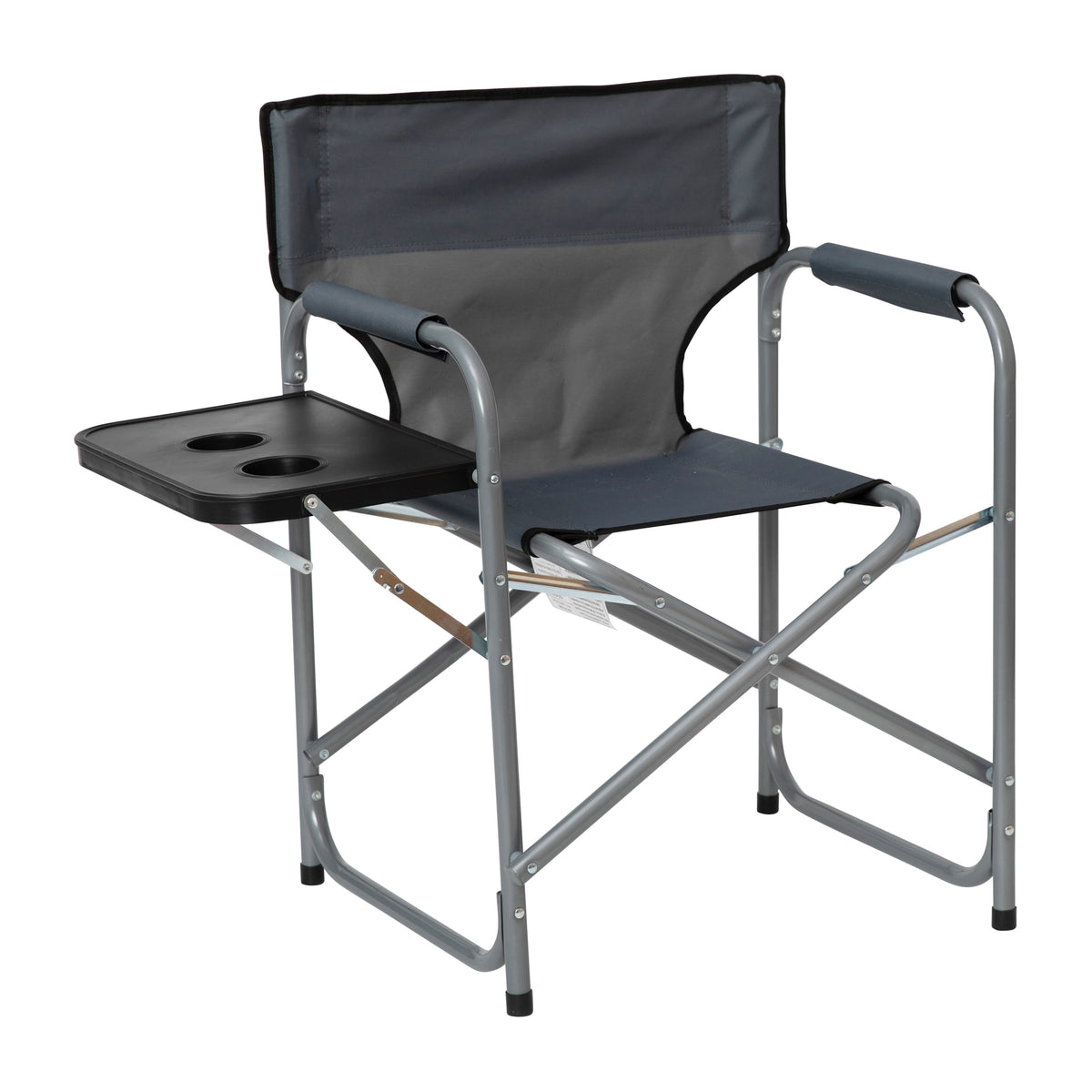 Gray |#| Foldable Steel Tube Framed Directors Camping Chair-Cupholder Side Table - Gray