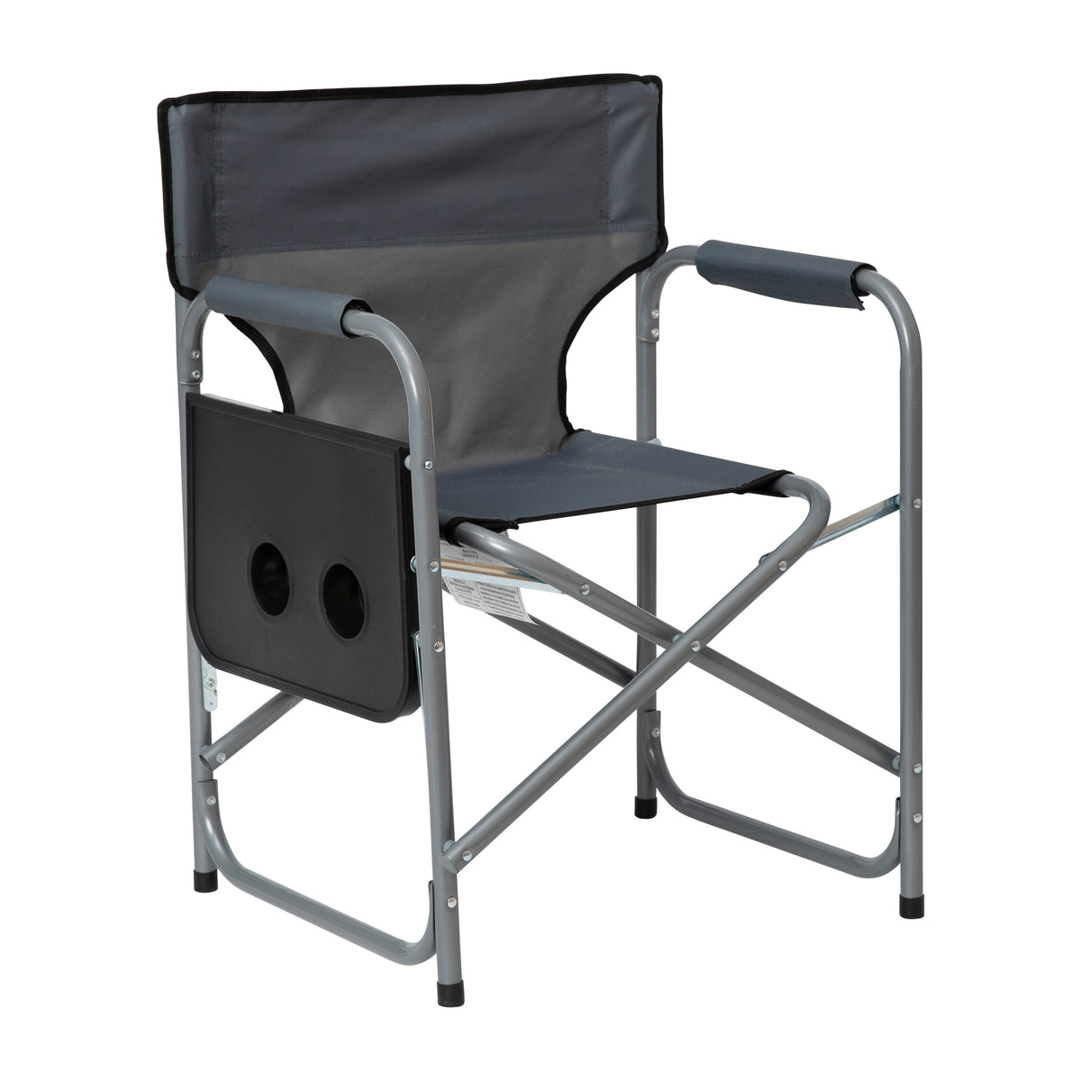 Gray |#| Foldable Steel Tube Framed Directors Camping Chair-Cupholder Side Table - Gray