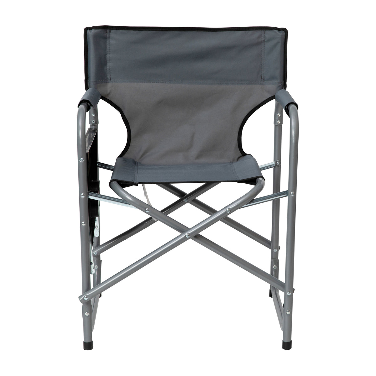 Gray |#| Foldable Steel Tube Framed Directors Camping Chair-Cupholder Side Table - Gray