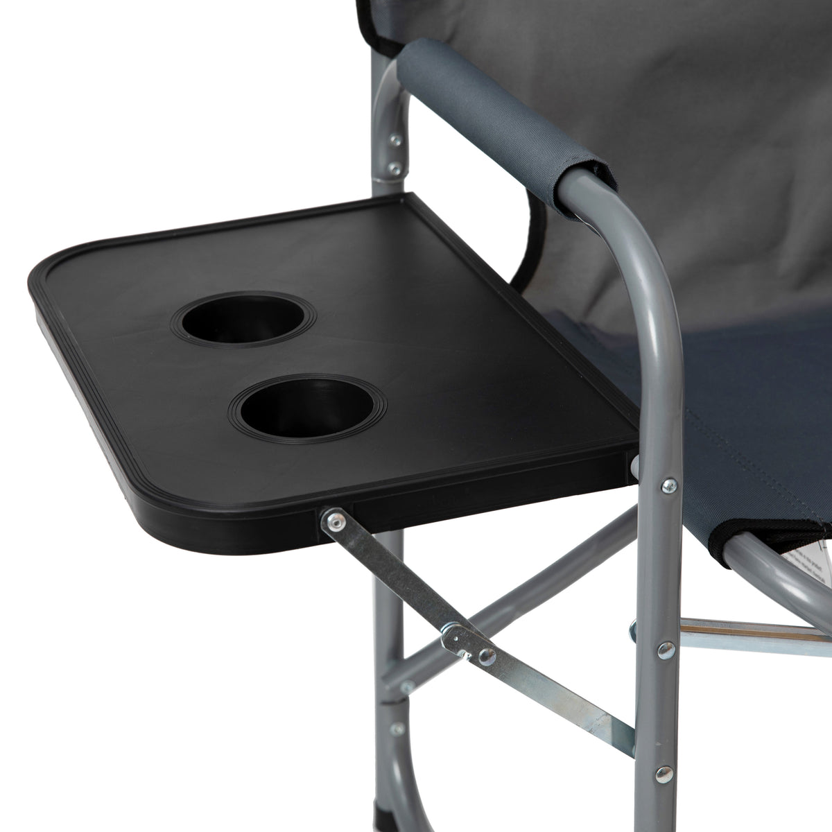 Gray |#| Foldable Steel Tube Framed Directors Camping Chair-Cupholder Side Table - Gray