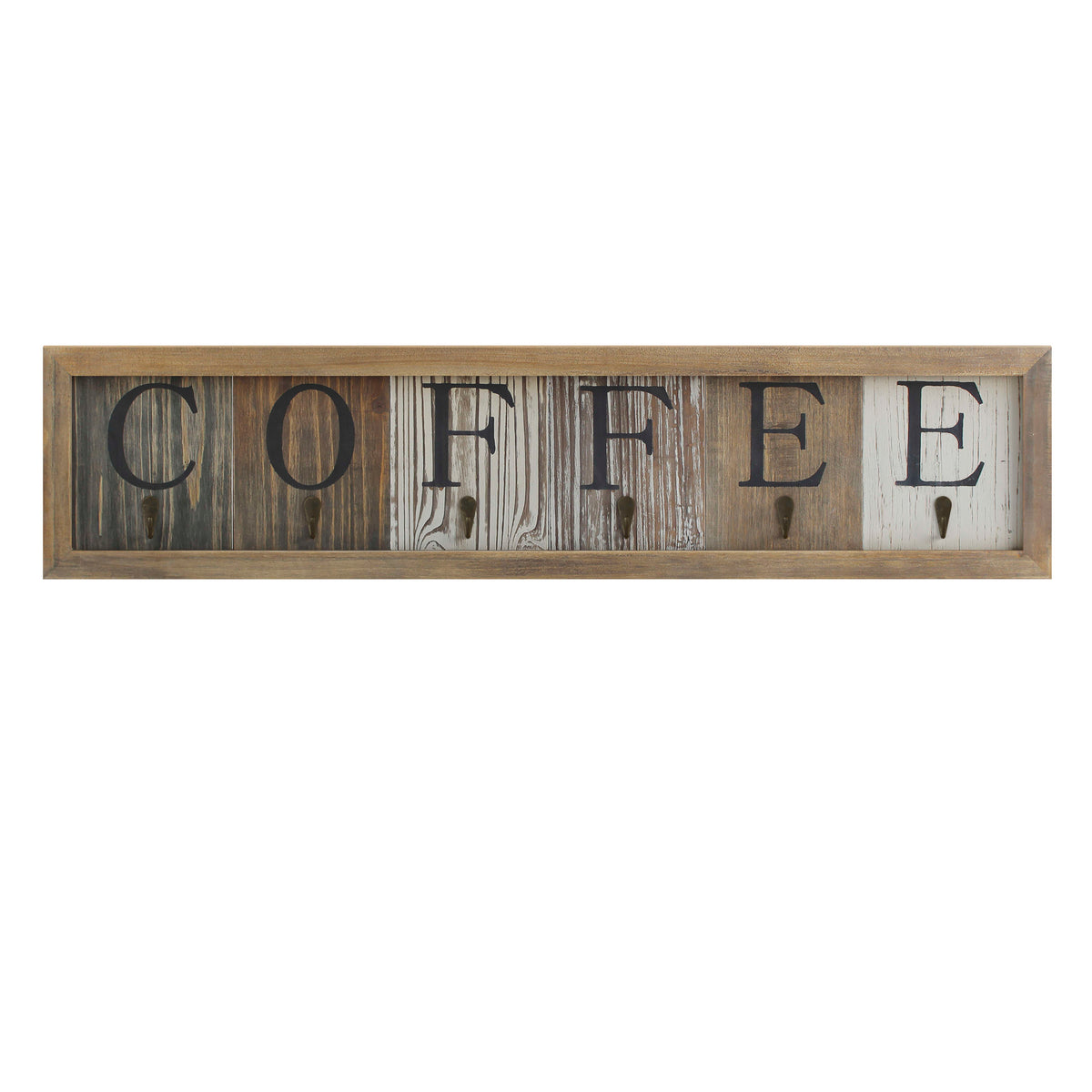 6 Cup Wall Mount Printed Coffee Mug Rack in Distressed Wood Grains