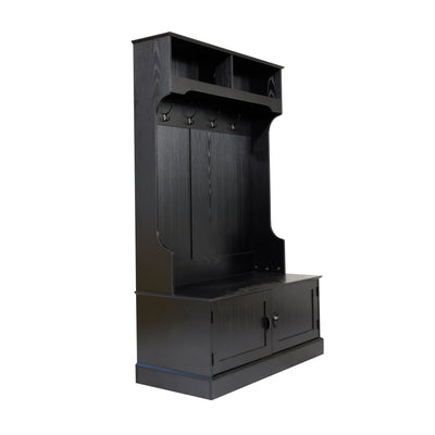 Fraser Hall Tree with Double Door Storage Bench, Coat Rack with 4 Double Hooks, and 2 Upper Storage Cubbies - View 1