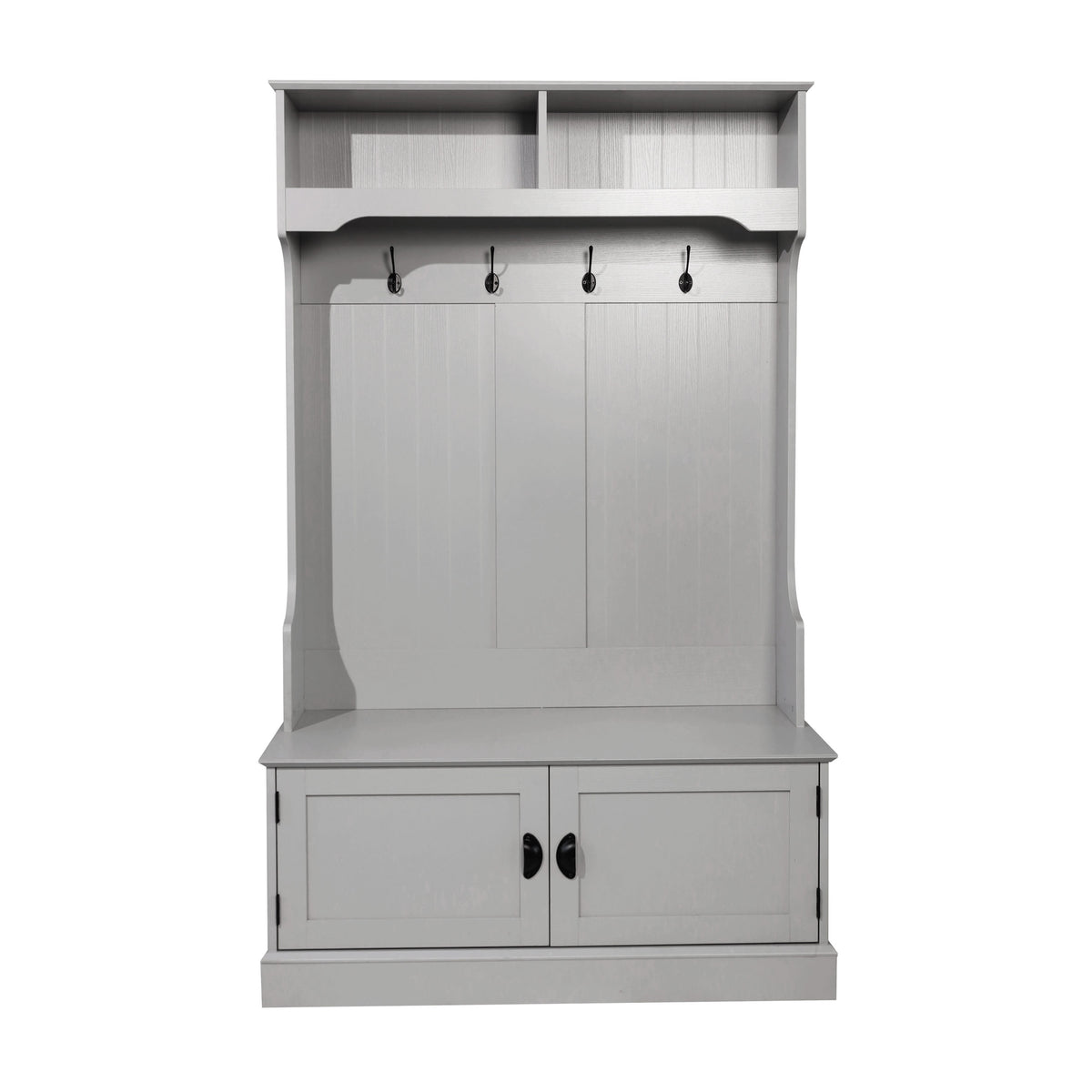 Gray |#| 40" Wide 4 Hook Hallway Tree with Storage Bench and Upper Cubbies in Gray