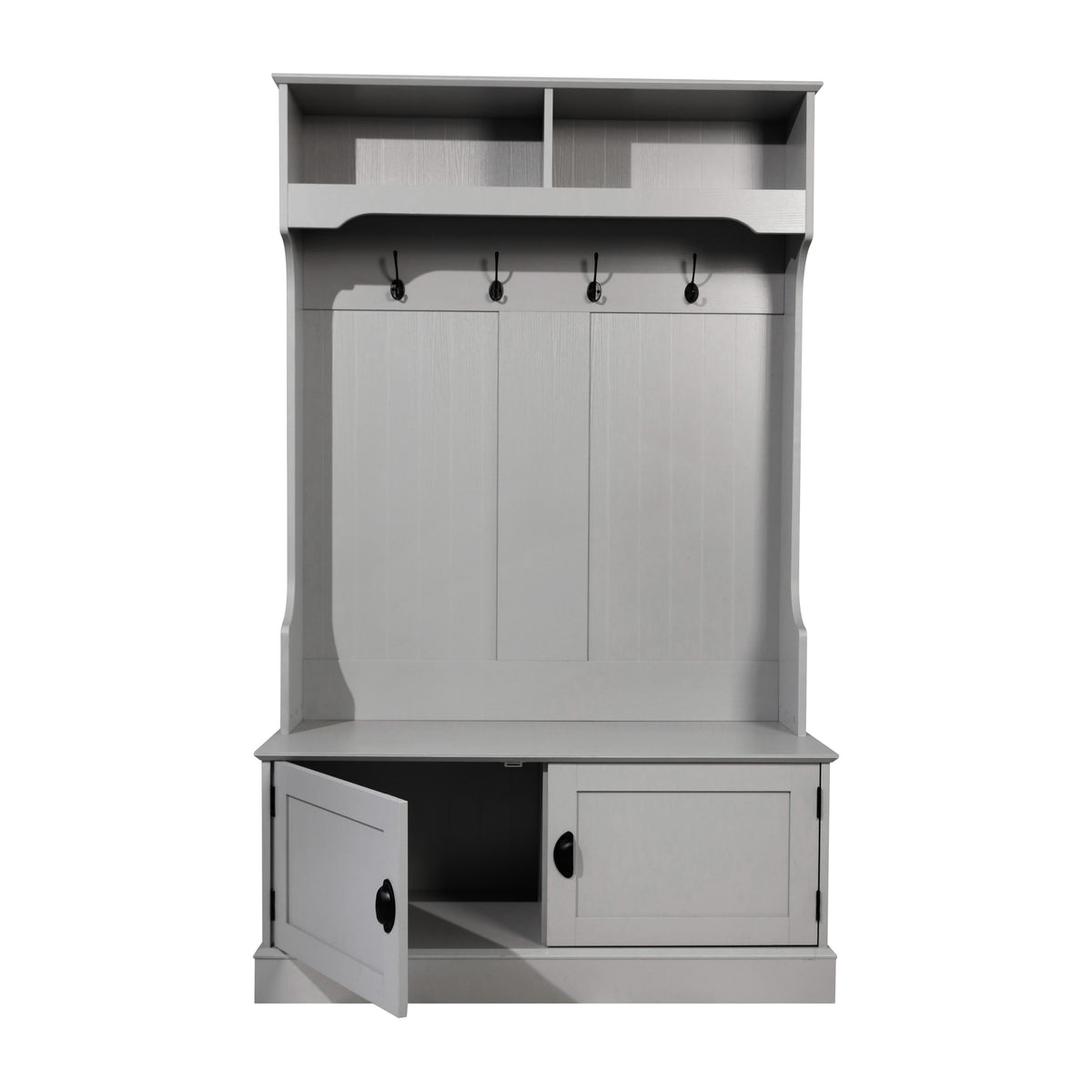 Gray |#| 40" Wide 4 Hook Hallway Tree with Storage Bench and Upper Cubbies in Gray