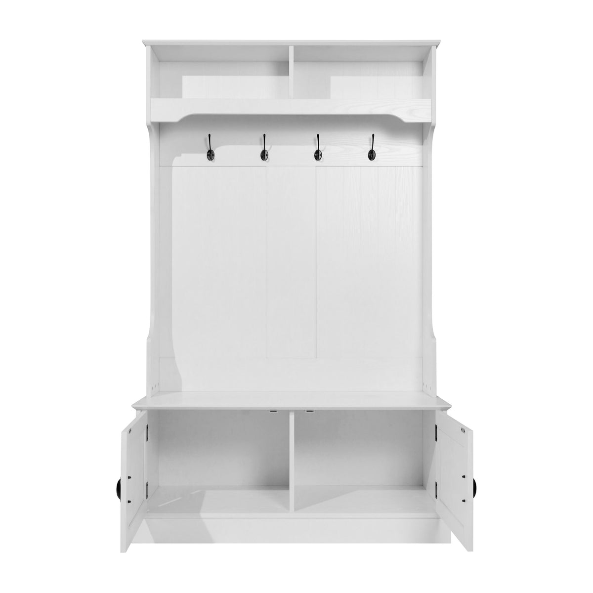 White |#| 40" Wide 4 Hook Hallway Tree with Storage Bench and Upper Cubbies in White