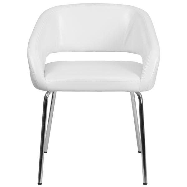 White |#| Contemporary White LeatherSoft Side Reception Chair w/Chrome Legs - Guest Chair