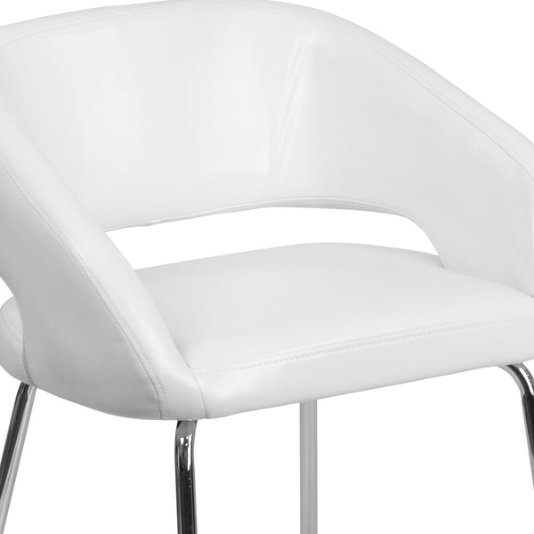 White |#| Contemporary White LeatherSoft Side Reception Chair w/Chrome Legs - Guest Chair