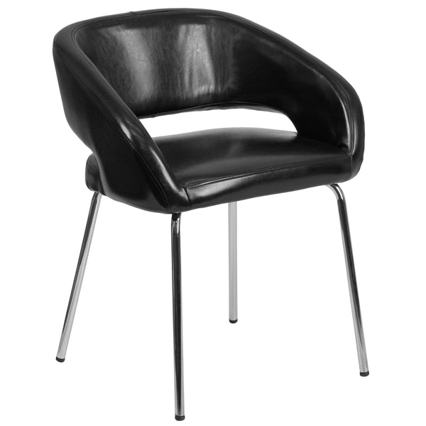 Black |#| Contemporary Black LeatherSoft Side Reception Chair w/Chrome Legs - Guest Chair