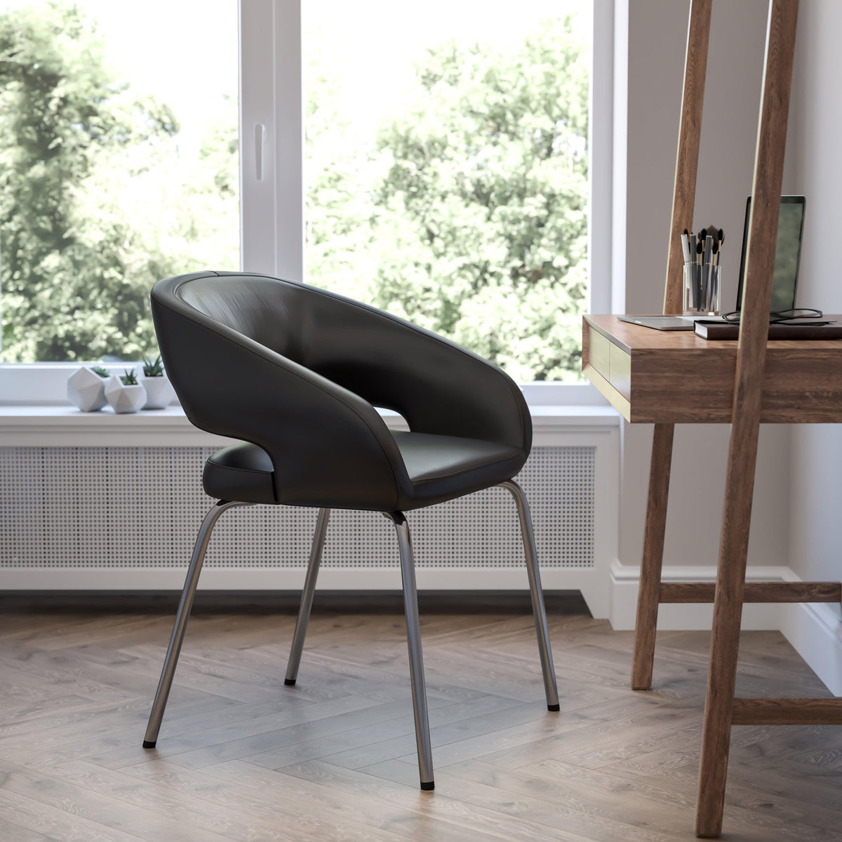 Black |#| Contemporary Black LeatherSoft Side Reception Chair w/Chrome Legs - Guest Chair