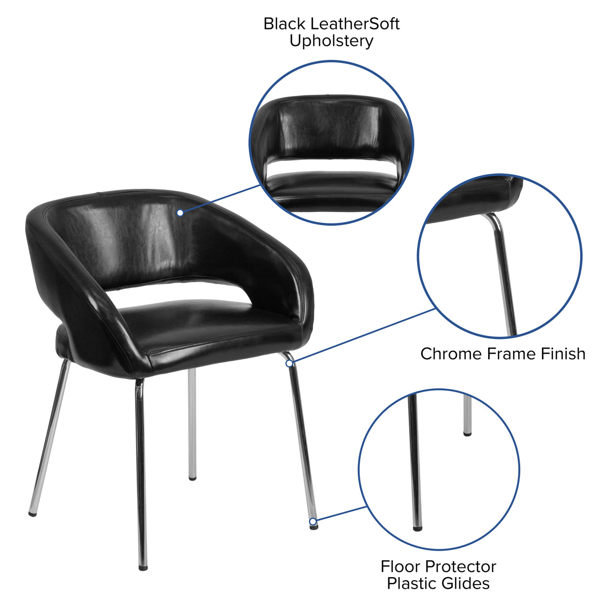 Black |#| Contemporary Black LeatherSoft Side Reception Chair w/Chrome Legs - Guest Chair