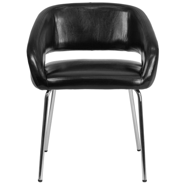 Black |#| Contemporary Black LeatherSoft Side Reception Chair w/Chrome Legs - Guest Chair