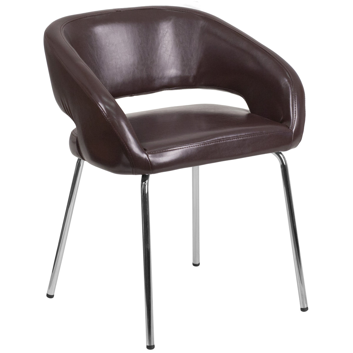 Brown |#| Contemporary Brown LeatherSoft Side Reception Chair w/Chrome Legs - Guest Chair