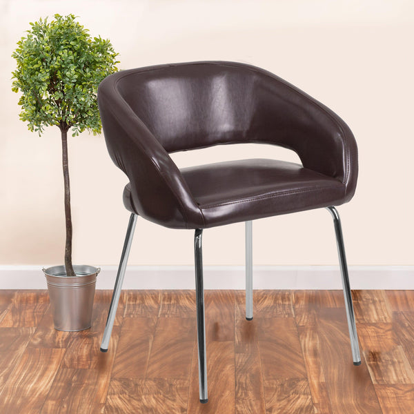 Brown |#| Contemporary Brown LeatherSoft Side Reception Chair w/Chrome Legs - Guest Chair
