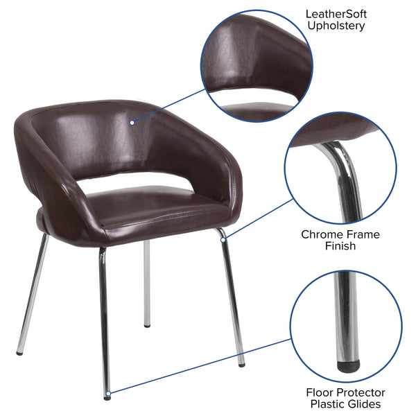 Brown |#| Contemporary Brown LeatherSoft Side Reception Chair w/Chrome Legs - Guest Chair