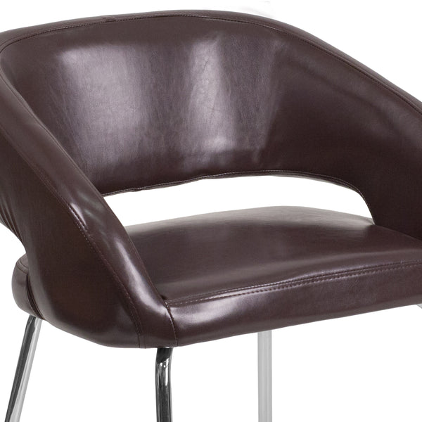 Brown |#| Contemporary Brown LeatherSoft Side Reception Chair w/Chrome Legs - Guest Chair