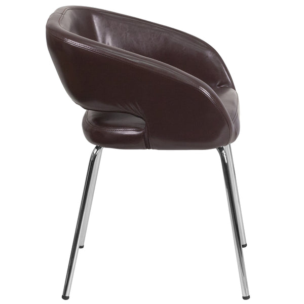 Brown |#| Contemporary Brown LeatherSoft Side Reception Chair w/Chrome Legs - Guest Chair