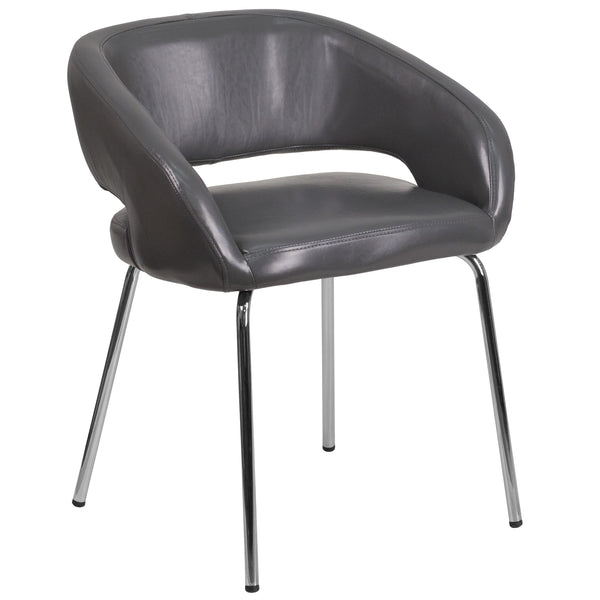 Gray |#| Contemporary Gray LeatherSoft Side Reception Chair w/Chrome Legs - Guest Chair