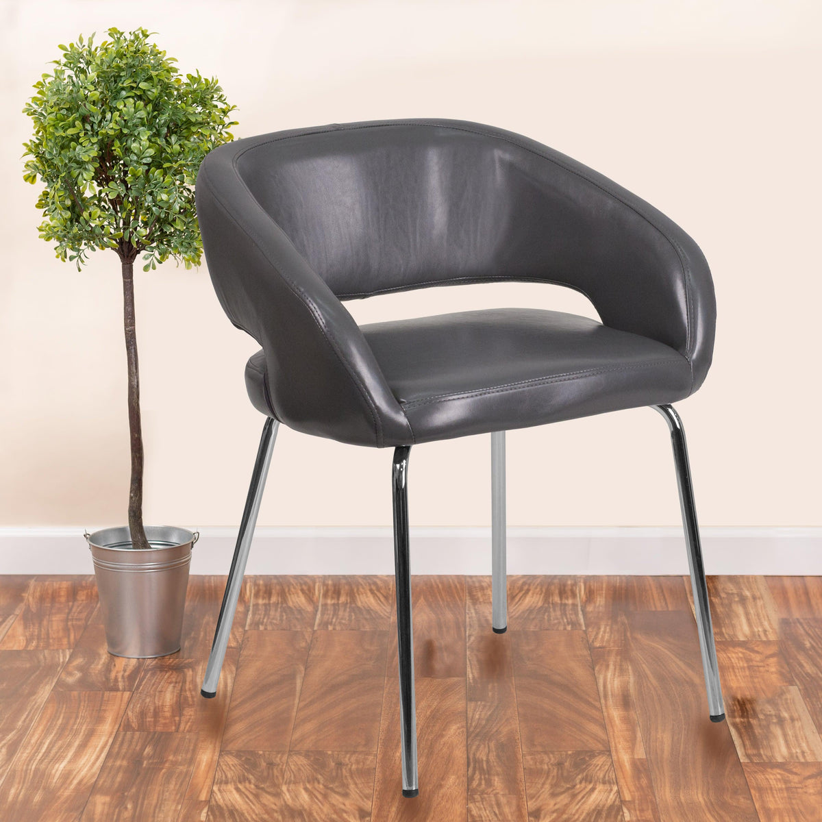 Gray |#| Contemporary Gray LeatherSoft Side Reception Chair w/Chrome Legs - Guest Chair